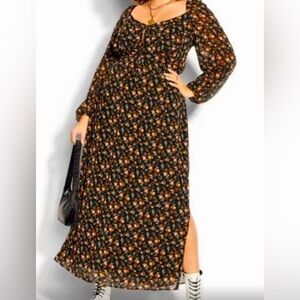 City Chic 16W Ditsy Floral Fall Maxi Dress NWT